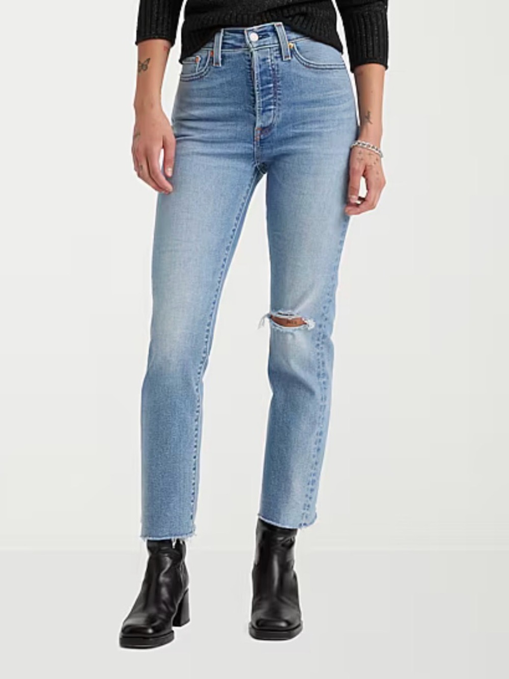 Levi's Light Blue Straight-Leg Jeans with Knee Rip
